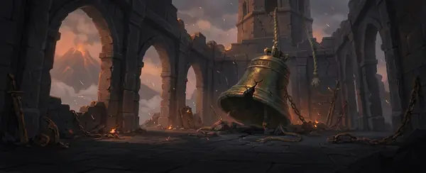 A ruined temple and its fallen bell
